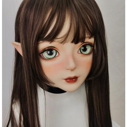 DOLLKII-S3) Quality Handmade Female Girl Resin Half Head Cosplay Japanese Role Play BJD Kigurumi Mask Crossdresser Doll Mask