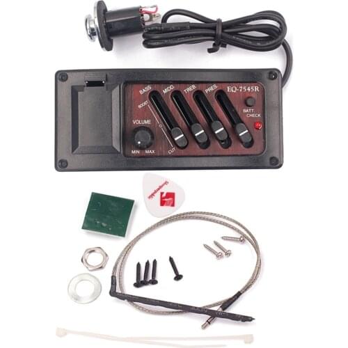 EQ7545R 4 Band Acoustic Guitar Preamp EQ Equalizer Guitar Preamplifier Pickup with Volume Presence Treble Middle Bass Control