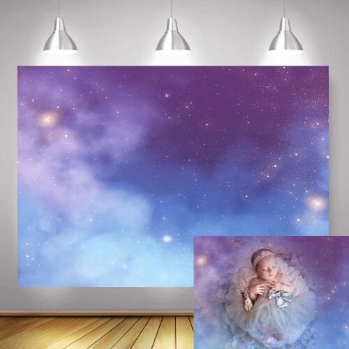 Photography Backdrop Starry Sky Rainbow Background Shiny Stars Cloud Universe Newborn Baby Photographic Backdrops Purple Blue