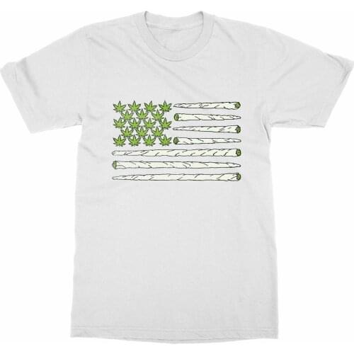 American Weed Flag T-Shirt Marijuana Joint Smoke High Roll Blunt 2020 Men Hip Hop Fashion Casual Tee Shirt for Men Shirt Designe