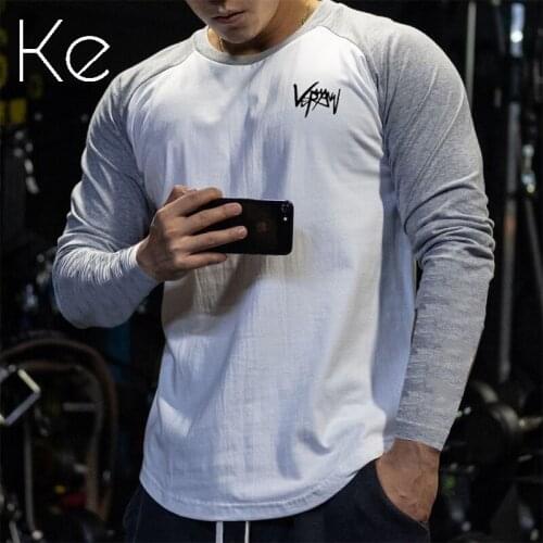 KE new fitness long-sleeved color matching big print round neck T-shirt mens basketball training suit casual top men