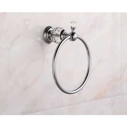 Towel Rings Crystal Copper Towel Ring Wall Mounted Bath Hanging Towel Rack Round Bathroom Towel Holder