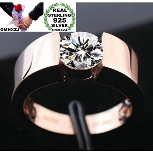 OMHXZJ Wholesale European Fashion Woman Man Party Wedding Gift Simple AAA Zircon 925 Sterling Silver 18KT Rose Gold Ring RR364