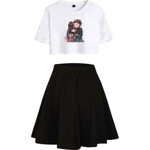 Anime Demon Killer Tiny Cosplay Costume Womens Short Skirt Zenitsu Kamado Nezuko Cosplay Dress Skirt Women Girl Blouse