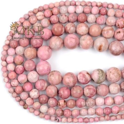 Genuine Natural Stone Rhodonite Round Loose Beads For Jewelry Making Beads Diy Bracelet Necklace 4 6 8 10 12mm 15" Wholesale