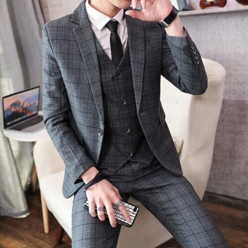 Jacket + Vest + Pants ) Fashion Boutique Striped Slim Mens Business Casual Suit 3pcs Set Groom Wedding Dress Tuxedo men suits
