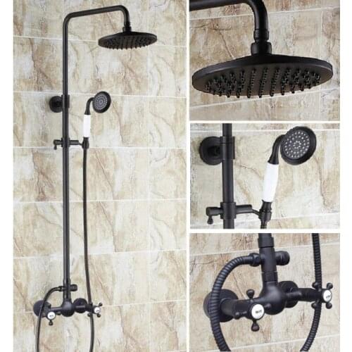 Brass Black Oil Rubbed Bronze Bathroom Rainfall Bath Shower Mixer Tap Faucet Dual Cross Handles Wall Mounted ars494