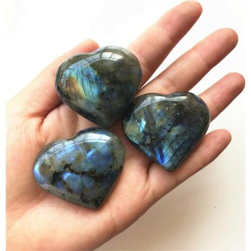 Healing stones and crystals Natural quartz crystal labradorite carving heart shaped gemstone for meditation