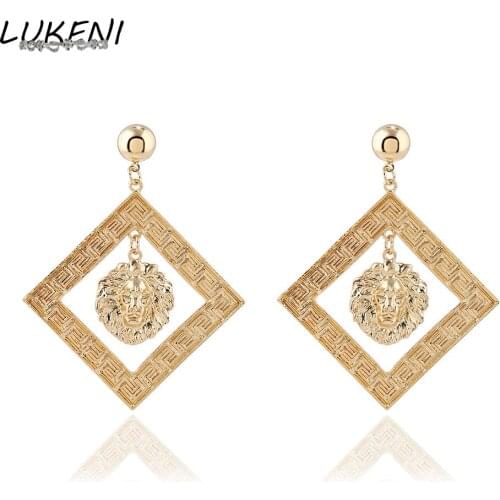 LUKENI Fashion Jewelry Metal Alloy Geometric Lion Head Big Statement Vintage Earrings wedding Dangle Earrings for Women DE097