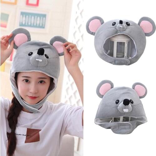 Animal Head Mask Plush Funny Headgear Cartoon Gray Mouse Hat Photography Props For Halloween Party Christmas Gift Accessories
