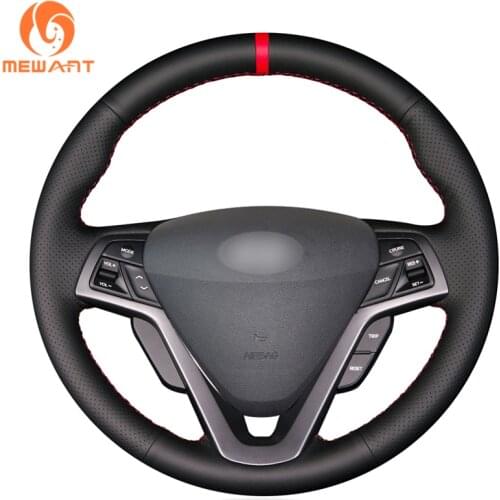 MEWANT Black Genuine Leather Suede Steering Wheel Cover For Hyundai Veloster 2011 2012 2013 2014 2015 2016 2017
