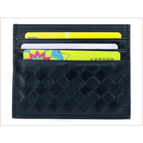 Fashion Card Holder Purse Money Case Men Sheep Skin Leather With plaid Pattern Wallet Slot Slim Card Case Credit Card Wallet