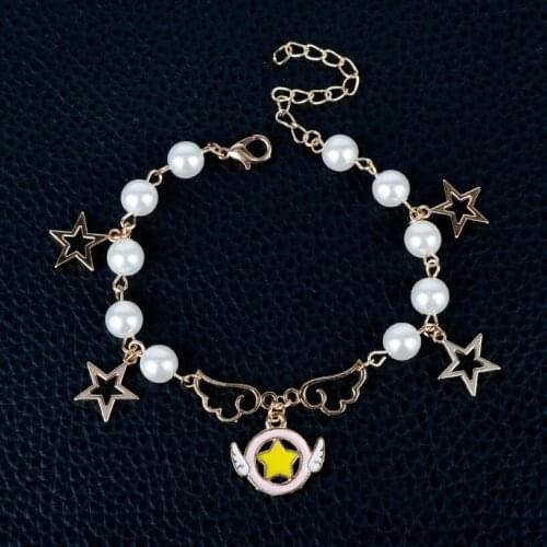 MQCHUN fashion women jewelry card captor sakura star imitation pearl bracelets hot anime cardcaptor sakura chain bracelet bangle