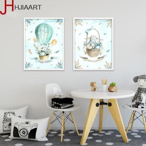 Kawaii Cartoon Rabbit Balloon Posters and Prints Nursery Canvas Art Paintings Decorative Picture Nordic Style Kids Decor