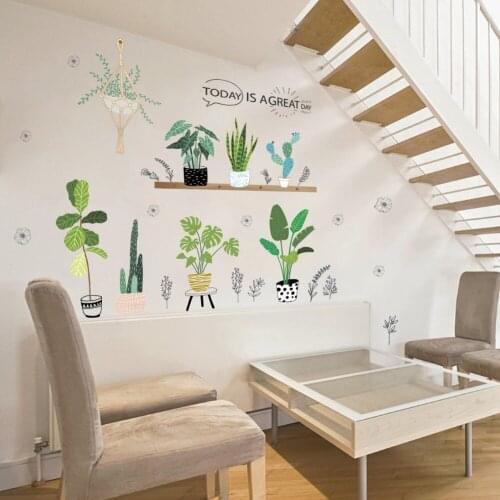 Cactus TV Background DIY Wall Art Sticker For Living Room Dining Hall PVC Adhesive Removable Mural Decal Waterproof Home Decor