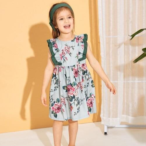 2021 Newest Arrival Little Girl’s Fashion Flounce Sleeveless Dress Summer Flower Round Neck A-line Princess Dress