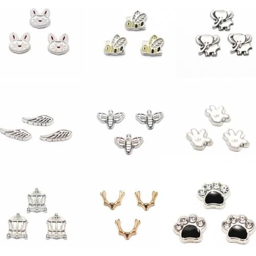 New Arrival MIx 10pcs/lot animal rabbit dog paw floating charms living glass floating memory locket charms jewelry