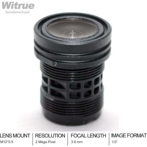 Cctv lens 3.6mm 2 Mega Pixel M12 Mount 1/3" F2.0 90 degree for security camera