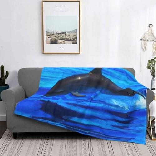 Swimming With Dolphin Blankets Fleece Summer Sea Ocean Animal Multifunction Super Soft Throw Blankets for Home Outdoor Bedspread