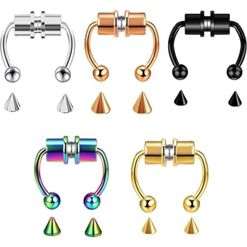 2021 New Fake Piercing Nose Ring Alloy Nose Piercing Hoop Septum Rings For Women Jewelry Gifts Fashion Magnetic Fake Piercing