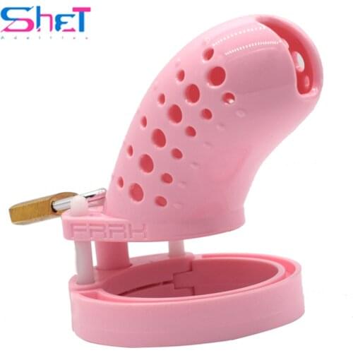 Plastic Transparent Cock Cage Male Chastity Devices For Men Pink Stomata Penis Ring with 5 size ring Cock Lock Sex Toy