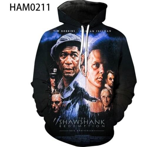 Shawshank Redemption Harajuku 3D printing spring summer Hoodie fashion trend brand youth childrens Sweatshirt