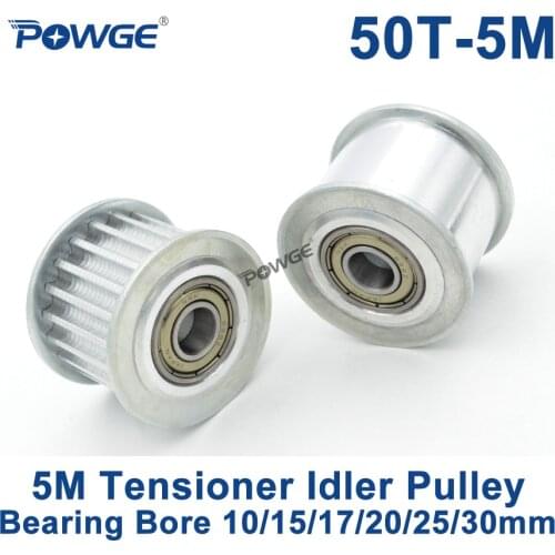 POWGE 50 Teeth 5M Idler Pulley Tensioner Wheel Bore 10/15/17/20/25/30mm with Bearing Guide HTD5M synchronous pulley 50teeth 50T