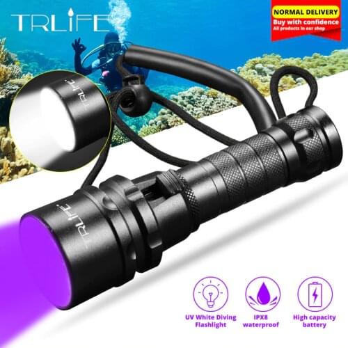 Professional UV Light Underwater Rechargeable 18650 Battery LED L2 XPE Diving Flashlight 100M Torch Scuba 365-395nm Lanterna S1