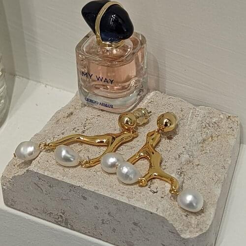 Rispada Tree crotch design 2 colors fashion natural pearl drop earrings