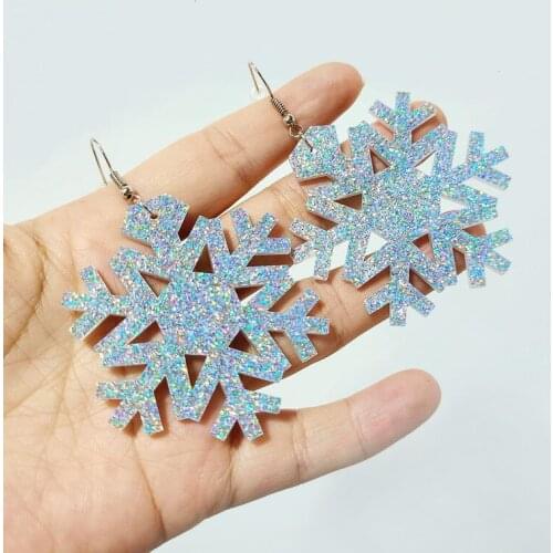 Christmas Snowflake Acrylic Earrings Shiny Glitter Powder Silver Colour Edelweiss Snow Earrings For Women Fashion Jewelry Gifts