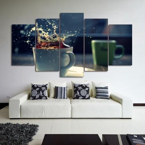 Modern Home Wall Art Decoration Unframed Modular Pictures 5 Pieces Coffee Tea Cup HD Printed Painting On Canvas For Bedroom