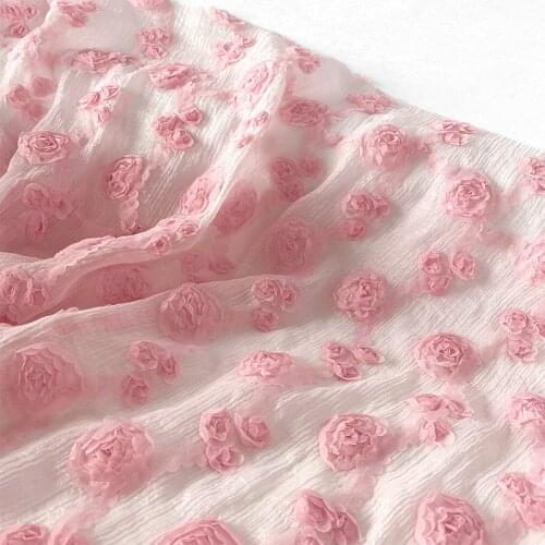 50*140CM Flower Embroidery Chiffon Fabric for Dress DIY Sewing Material Thin Chiffon Fabric by Meter Pink Dress Fabric