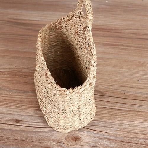 Grass Hand Woven Wall Basket Hanging Plant Flower Pot Laundry Toy Storage Basket M17E