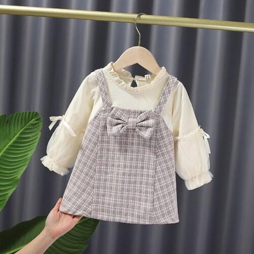 2021 Spring Kids Dresses For Girls Clothes Children Baby Girl False Two Pieces Princess Dress Toddler Cotton Vestidos 24M-7Y