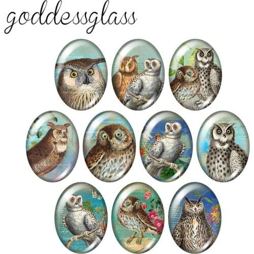 Vintage Owl Birds Hope Dreams 10pcs mixed 13x18mm/18x25mm/30x40mm Oval photo glass cabochon demo flat back Making findings