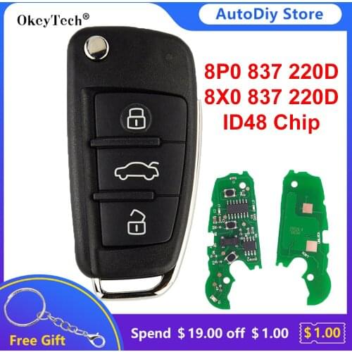 High Quality Okeytech 434Mhz ID48 3 Button Remote Control Key For Audi A1 A3 A4 S3 S4 Q3 R8 TT FCC ID:8P0 837 220D 8X0 837 220D