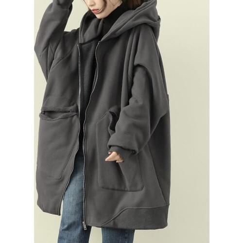 Warm Fleece Overcoat Zipper Womens Jacket Loose Casual BF Lazy Style Hooded Oversized Sweatshirt Women Vintage Winter Coat y566