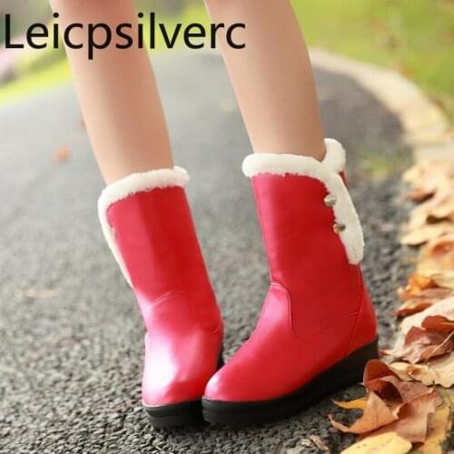 Womens Boots winter The New Round head Metal Decoration Internal increase Low-heeled Middle tube Womens shoes plus size 35-42