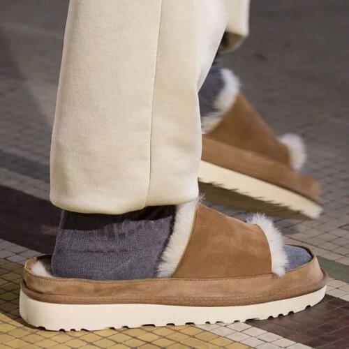 2020 flat bottom natural fur slippers women wear sheep fur in winter with a thick bottom cotton slippers