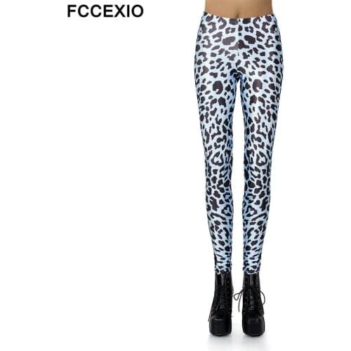 FCCEXIO Women Jogging Pants Sexy Leopard Grain Print High Quality Leggings Fashion Elastic Pants Sporting Fitness Leggins
