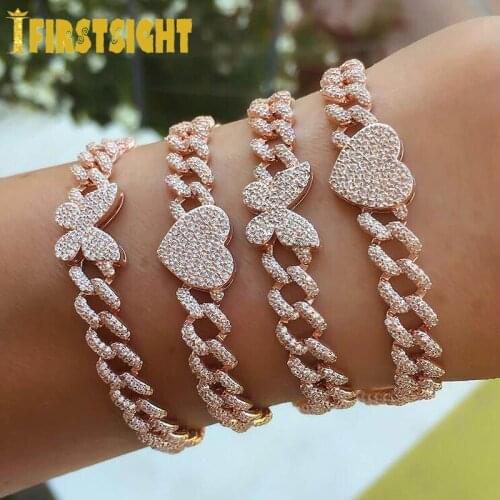 6MM Iced Out Bling cz Miami Cuban Link Chain Butterfly Bracelet 2Row AAAA cz Bling Bracelet women Hip Hop Butterfly jewelry