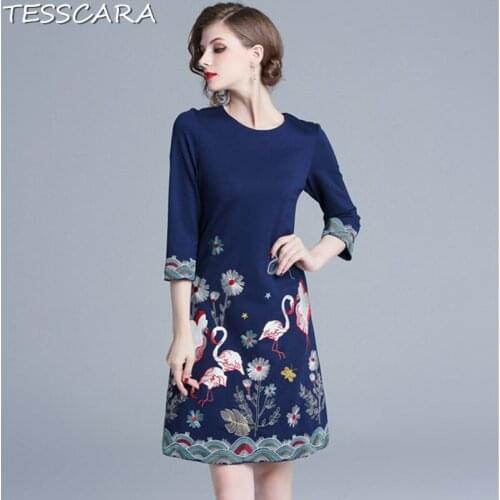 TESSCARA Women Spring & Autumn Elegant Embroidery Dress Festa Female Floral Designer Party Vestidos Vintage Robe Femme Plus Size