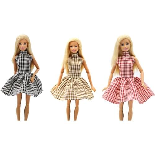 1Pc Beautiful Doll Dress Outfit Handmade Party Clothes Top Grid Dress For Doll Fashion Best Child Girls'Gift
