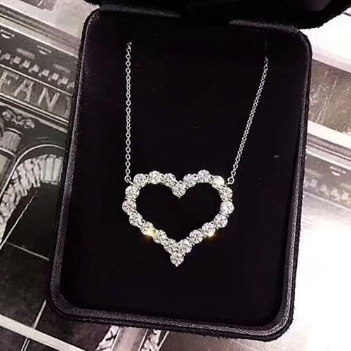 10K Au417 White Gold Women Pendants Necklaces Moissanite Diamond Heart Wedding Anniversary Engagement Party