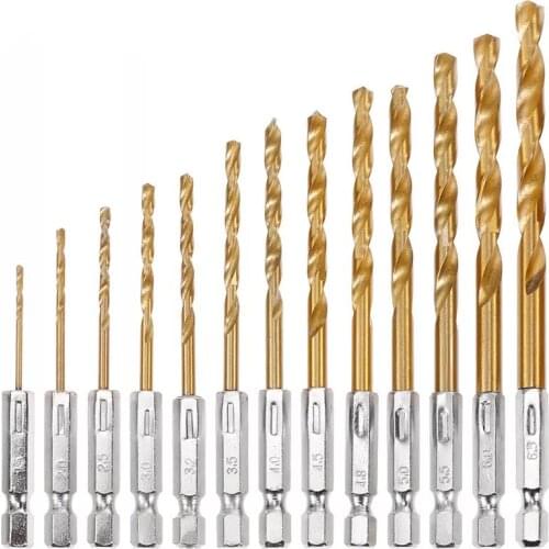13pcs twist drill bit set hexagonal handle titanium 1.5-6.5mm electric drill bit screwdriver screwdriver wind bit