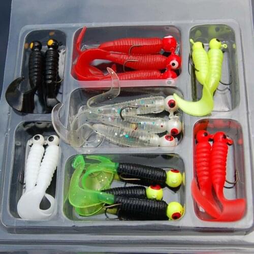 17Pcs/Set Mini Soft Fishing Lure Jig Head Hook Grub Worm Silicone Fish Baits for Ocean Carp ASD88