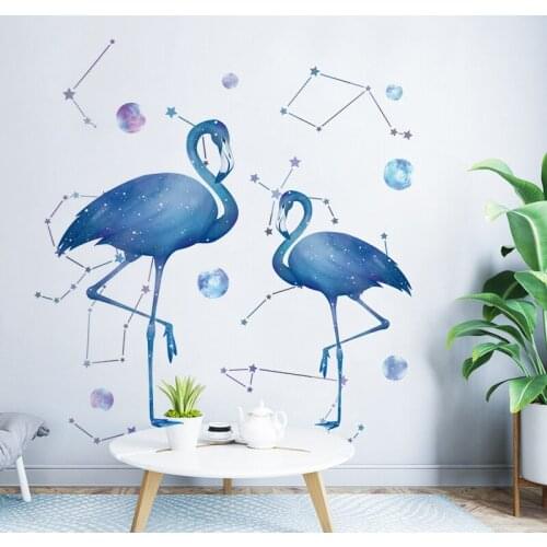 2020 Laege Blue Wall Sticker Starry Flamingo Home Decor Stikers for Kids Room Decoration Living Room Bedroom Bedside Wall Decor