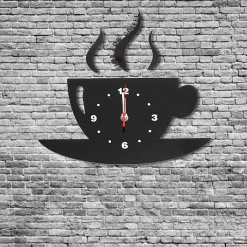 3D DIY Mirror Wall Clock Home Decor Creative Modern Design Acrylic Wall Clock Coffee Cup Living Room Decorative Time for Coffee