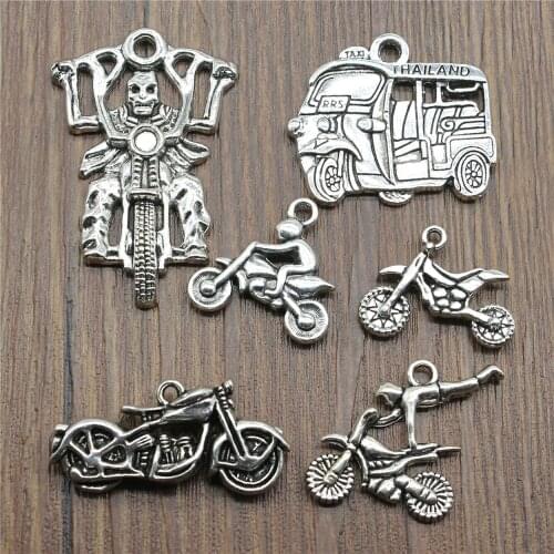 5pcs Charms Motorcycle Antique Silver Color Motorcycle Charms For Jewelry Making Skull Motorcycle Charms Jewelry Findings