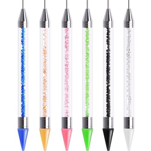 6 Colors Dual-ended Nail Art Dotting Pen Crayon Crystal Rhinestone Bead Picker Wax Pencil DIY Nails Brush Manicure Tool